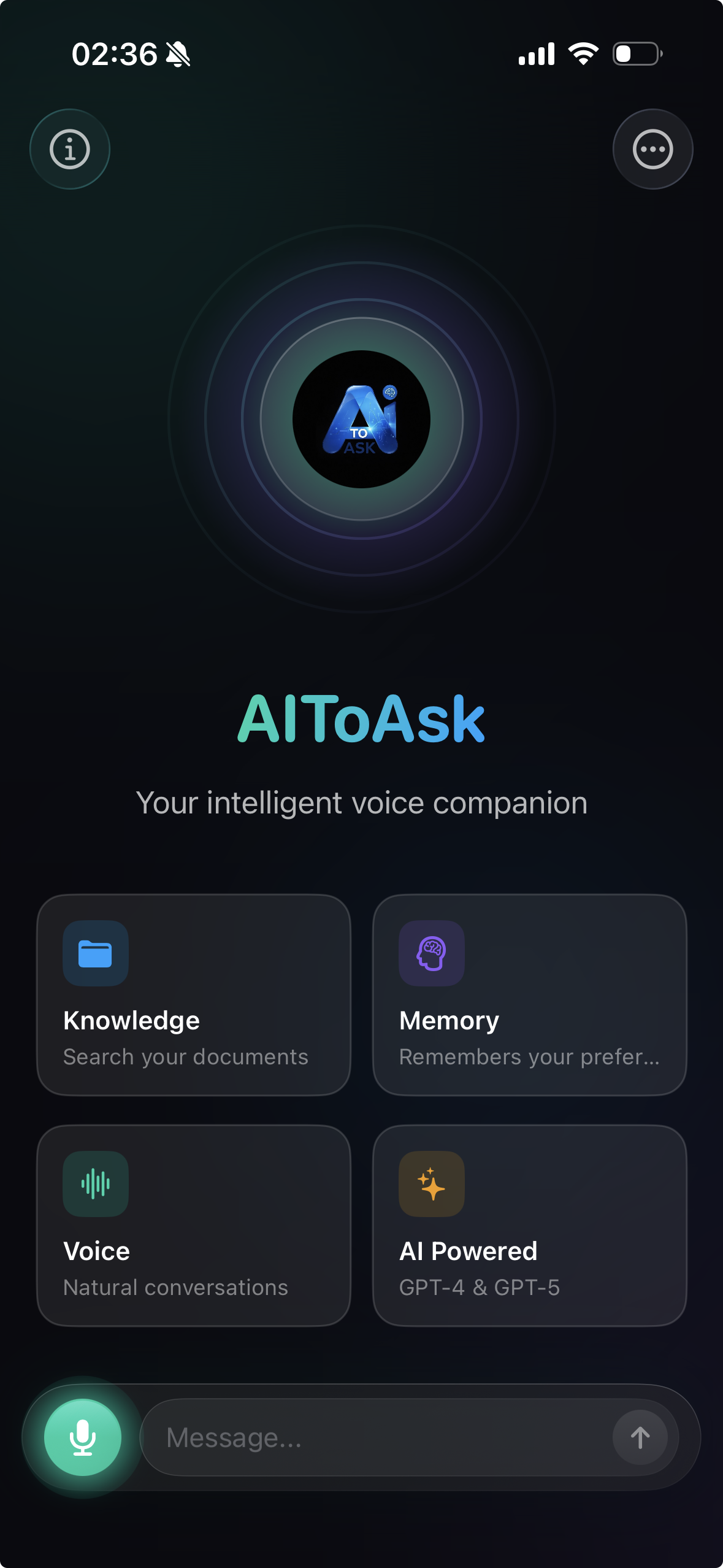 AIToAsk Startseite mit Voice Chat Interface