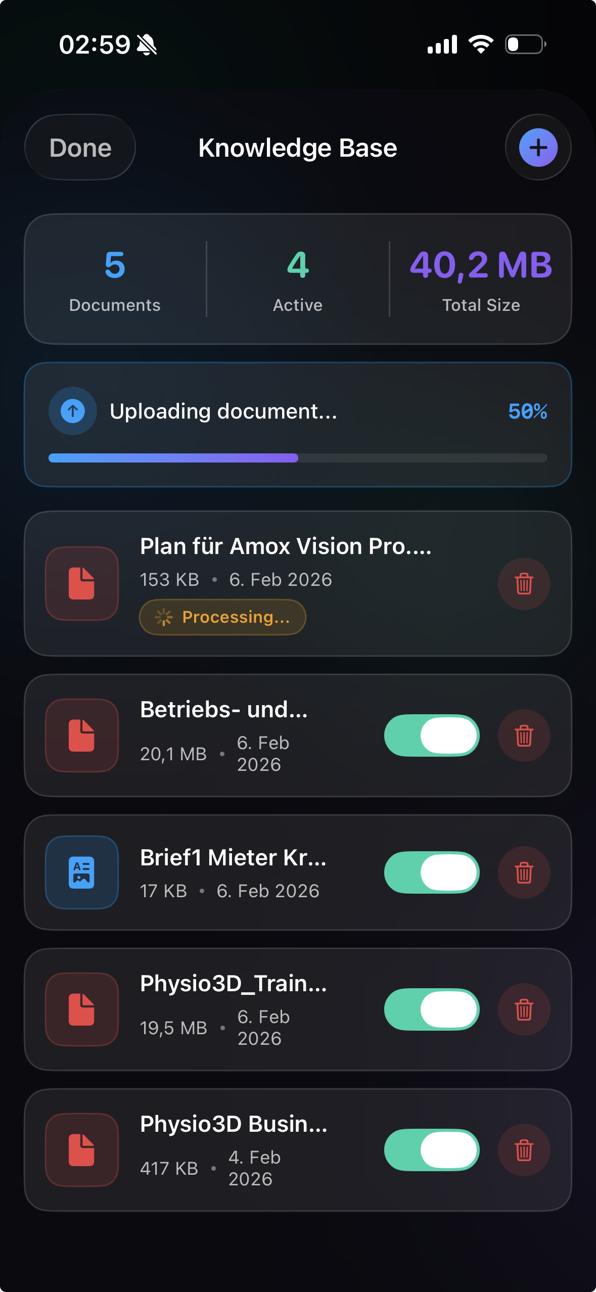 AIToAsk Knowledge Base mit Dokumenten Upload